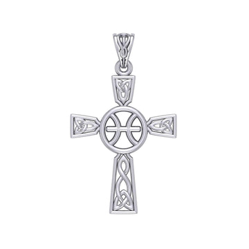 Celtic Cross Pisces Astrology Zodiac Sign Silver Pendant TPD5947 - Jewelry